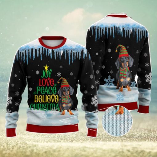 Dachshund Dog Joy Love Peace Believe Christmas Funny 3D Ugly Christmas Sweater Christmas Gift For Family