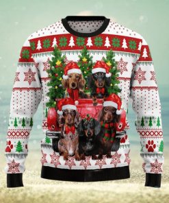 Dachshund Red Truck Ugly Sweater For Christmas