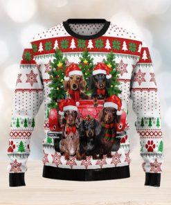 Dachshund Red Truck Ugly Sweater For Christmas