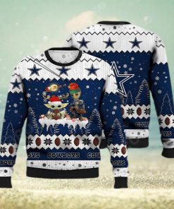 Dallas Cowboys NFL Baby Yoda And Baby Groot Ugly Christmas Sweater