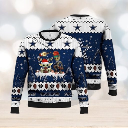 Dallas Cowboys NFL Baby Yoda And Baby Groot Ugly Christmas Sweater