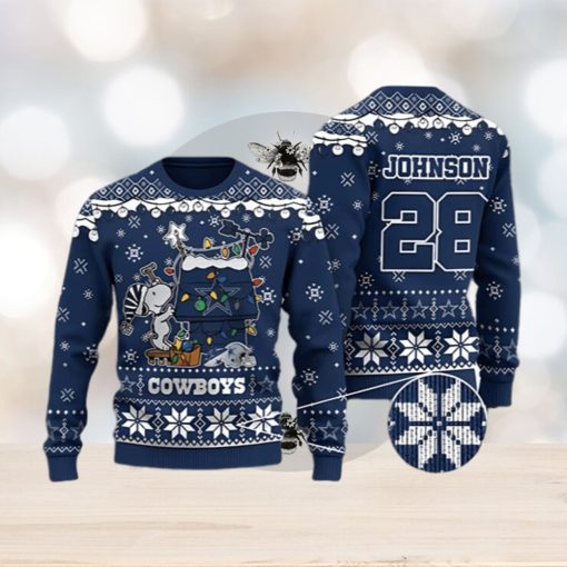 Dallas Cowboys Snoopy Custom Name And Number Ugly Christmas Sweater