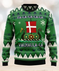 Denmark Viking Ugly Christmas Sweater Dragon Boat Fa La La La Valhalla 3D Christmas Sweater