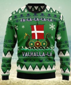 Denmark Viking Ugly Christmas Sweater Dragon Boat Fa La La La Valhalla 3D Christmas Sweater