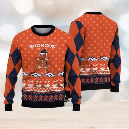 Denver Broncos Christmas Gingerbread Man Ugly Sweater For Men Women