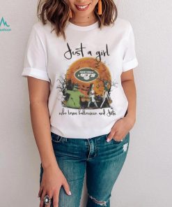 Design the nightmare before Christmas just a girl who loves halloween and new york jets shirt