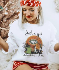 Design the nightmare before Christmas just a girl who loves halloween and new york jets shirt