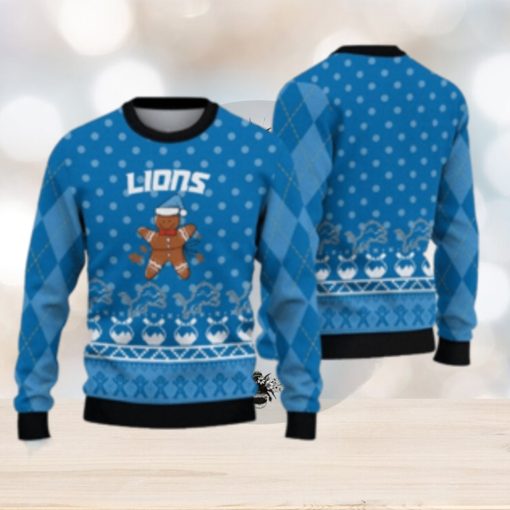 Detroit Lions Christmas Gingerbread Man Ugly Christmas Sweater Cute Christmas Gift