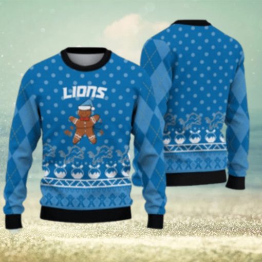 Detroit Lions Christmas Gingerbread Man Ugly Christmas Sweater Cute Christmas Gift