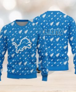 Detroit Lions Christmas Pine Tree Patterns Pattern Knitted Ugly Christmas Sweater AOP Gift For Men And Women