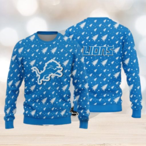 Detroit Lions Christmas Pine Tree Patterns Pattern Knitted Ugly Christmas Sweater AOP Gift For Men And Women