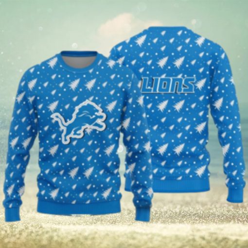 Detroit Lions Christmas Pine Tree Patterns Pattern Knitted Ugly Christmas Sweater AOP Gift For Men And Women