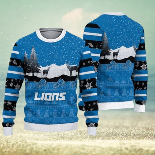 Detroit Lions Christmas Reindeers Pattern Ugly Sweater For Men Women