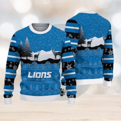 Detroit Lions Christmas Reindeers Pattern Ugly Sweater For Men Women