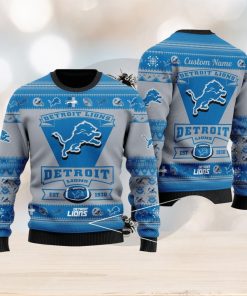 Detroit Lions Football Team Logo Ugly Christmas Sweater Custom Name Christmas For Fans