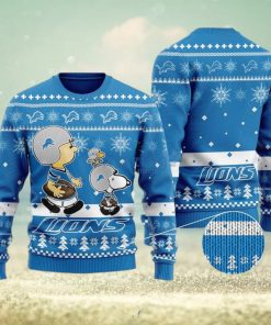 Detroit Lions Funny Charlie Brown Peanuts Snoopy Christmas AOP Sweater