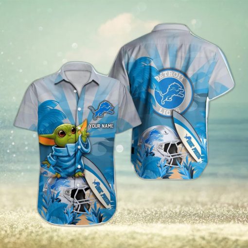 Detroit Lions NFL Baby Yoda Hawaiian shirt Custom Name Special Summer Gift For Fans