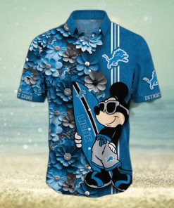 Detroit Lions Surfboard Parttern Mickey Mouse Flower Hawaiian Shirt