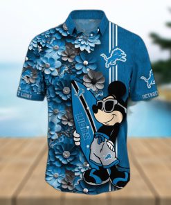 Detroit Lions Surfboard Parttern Mickey Mouse Flower Hawaiian Shirt