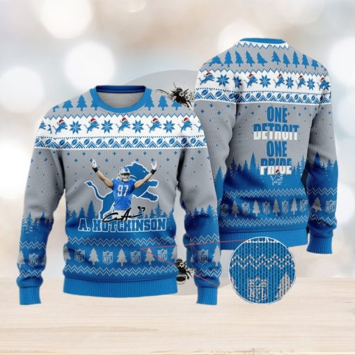 Detroit Lions – Aidan Hutchinson #97 One Detroit One Pride Ugly Christmas Sweater