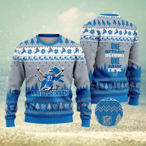 Detroit Lions – Aidan Hutchinson #97 One Detroit One Pride Ugly Christmas Sweater