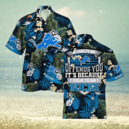 Detroit LionsHawaiian Shirt With Tropical Pattern If This Flag Offends You Its Because You Team Sucks