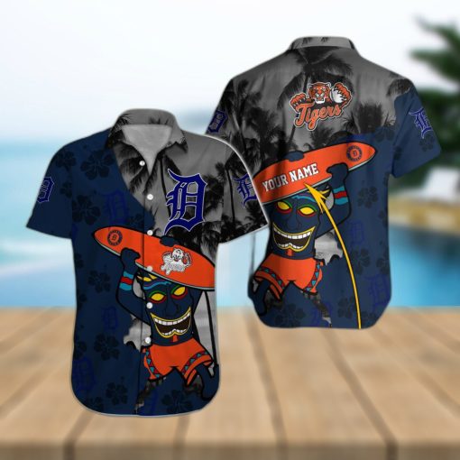 Detroit Tigers Surfboard Pattern Custom Name Hawaiian Shirt