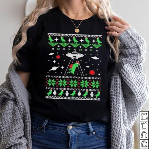 Dinosaur Ugly Christmas Sweater Alien Ufo T Rex Abduction Shirt