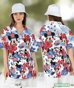 Disneyland Independence Day Hawaiian Shirt Disneyland Hibiscus Hawaii Mickey Minnie 4th of July Short Sleeve Shirt