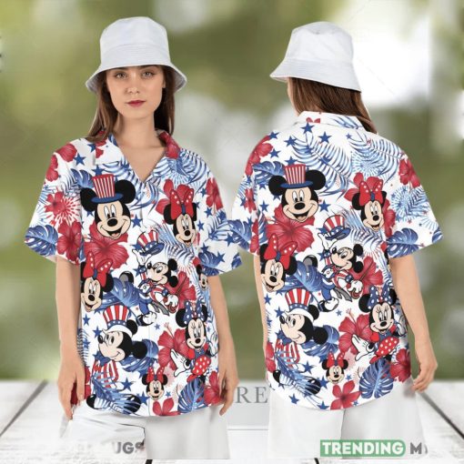 Disneyland Independence Day Hawaiian Shirt Disneyland Hibiscus Hawaii Mickey Minnie 4th of July Short Sleeve Shirt