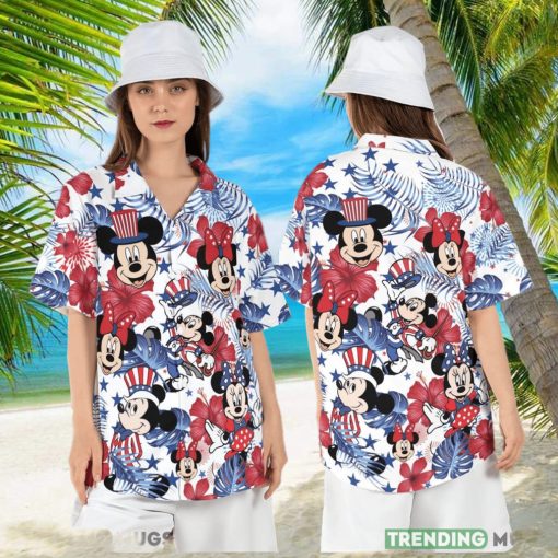 Disneyland Independence Day Hawaiian Shirt Disneyland Hibiscus Hawaii Mickey Minnie 4th of July Short Sleeve Shirt