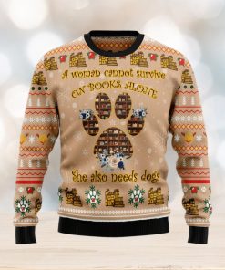 Dog And Book Lover Ugly Christmas Sweater Gift Men Women