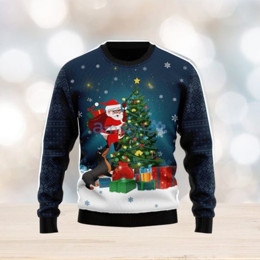 Dog Biting A Santa Claus In The Night Ugly Christmas Sweater