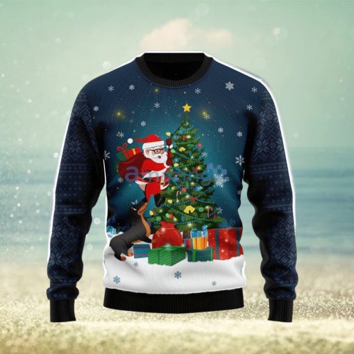 Dog Biting A Santa Claus In The Night Ugly Christmas Sweater