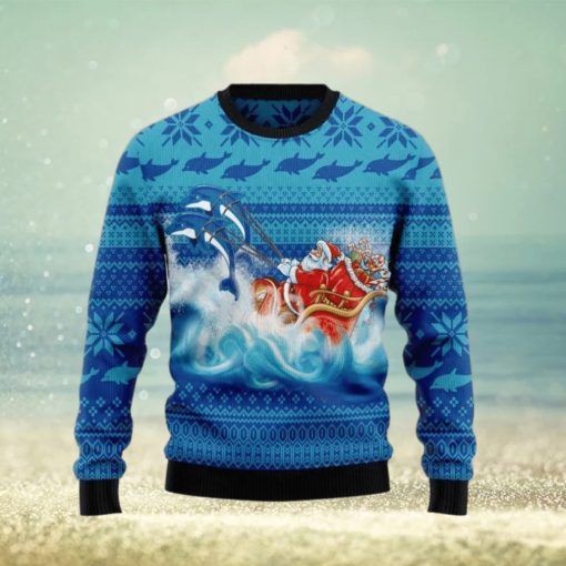 Dolphin Riding The Waves With Santa Ugly Sweater For Christmas