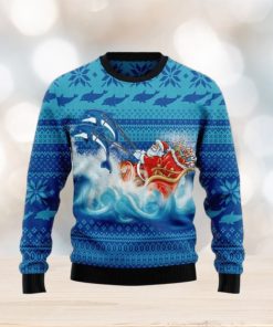 Dolphin Riding The Waves With Santa Ugly Sweater For Christmas