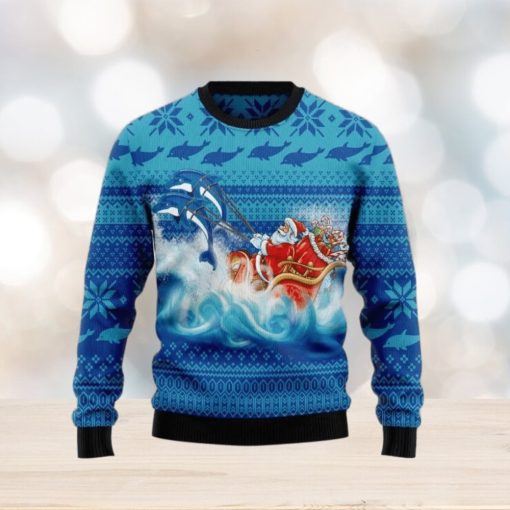 Dolphin Riding The Waves With Santa Ugly Sweater For Christmas