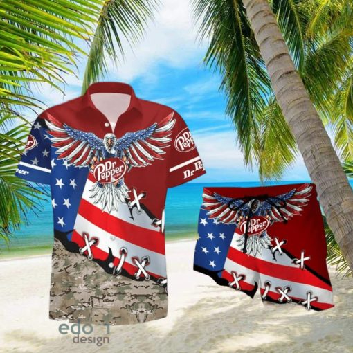 Dr Pepper Eage USA Flag Hawaiian Shirt And Shorts Best Summer Gift