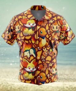 Fire Type Starters Pokemon Button Up Hawaiian Shirt