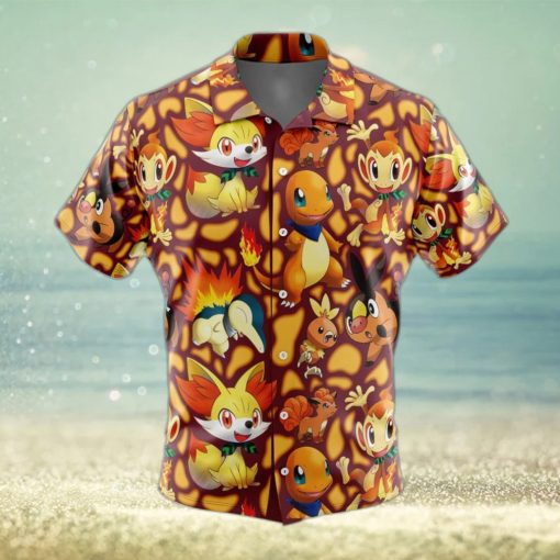 Fire Type Starters Pokemon Button Up Hawaiian Shirt