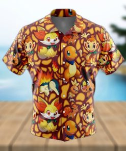 Fire Type Starters Pokemon Button Up Hawaiian Shirt