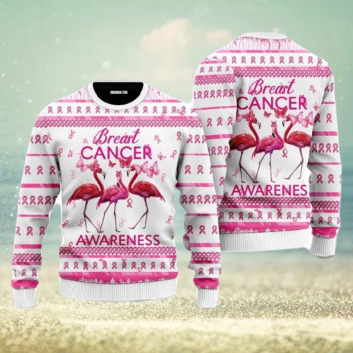 Flamingo Breast Cancer Awareness Ugly Christmas Sweater For Men And Women