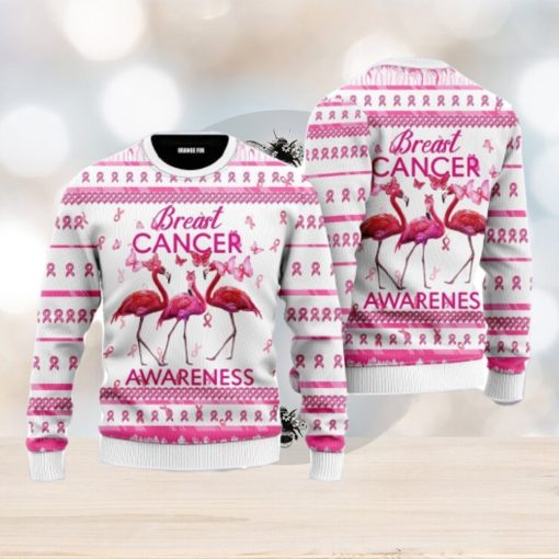 Flamingo Breast Cancer Awareness Ugly Christmas Sweater For Men And Women