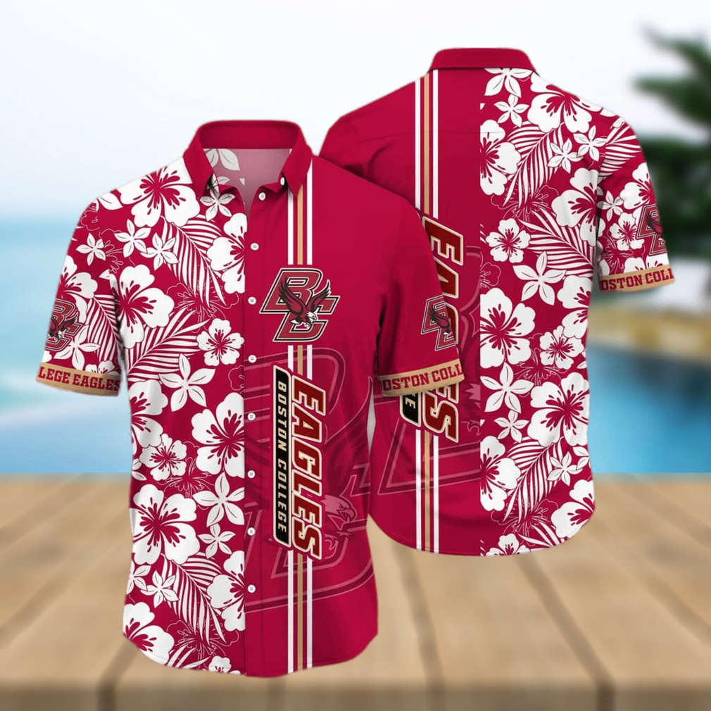 NCAA Boston College Eagles Hawaiian Shirt Pink Flamingo And Palm Leaves -  Limotees