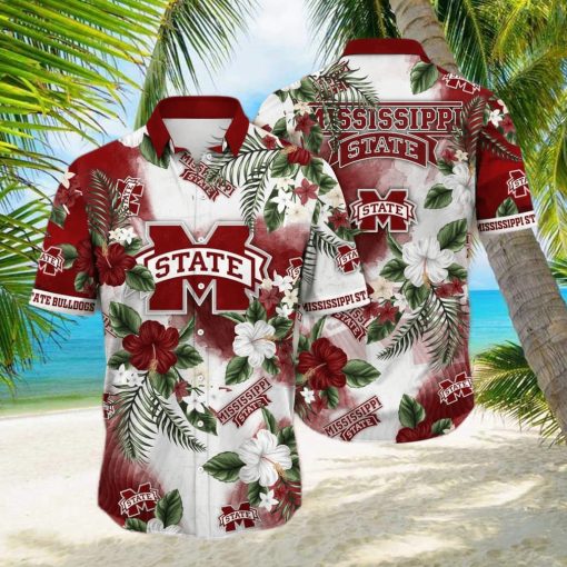 Floral Aloha NCAA Mississippi State Bulldogs Hawaiian Shirt Hibiscus Flowers Pattern