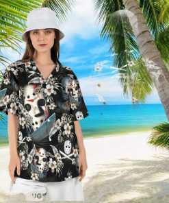 Floral Jason Voorhees Mask Hawaiian Shirt Friday the 13th Hawaii Shirt Halloween Horror Movie Aloha Shirt