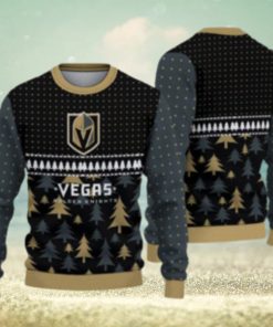 For Fans Vegas Golden Knights Christmas Tree Pattern Ugly Christmas Sweater Christmas Gift