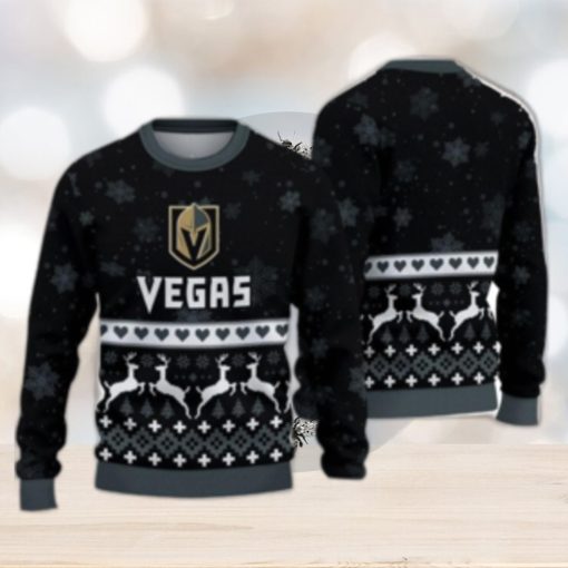 For Fans Vegas Golden Knights Xmax Gift Snow Reindeer Pattern Ugly Christmas Sweater