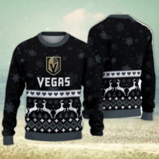 For Fans Vegas Golden Knights Xmax Gift Snow Reindeer Pattern Ugly Christmas Sweater