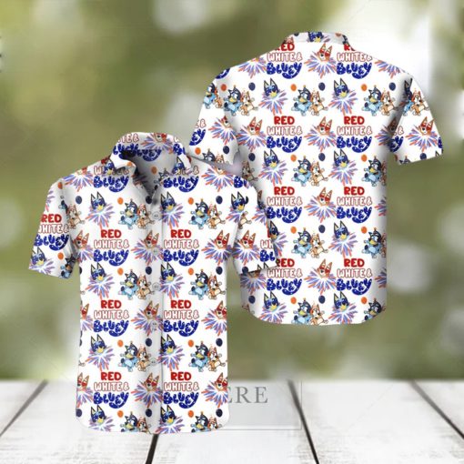 Fourth Of July 2023 Red White And Bluey Fireworks Hawaiian Shirt QjWnVWVP3